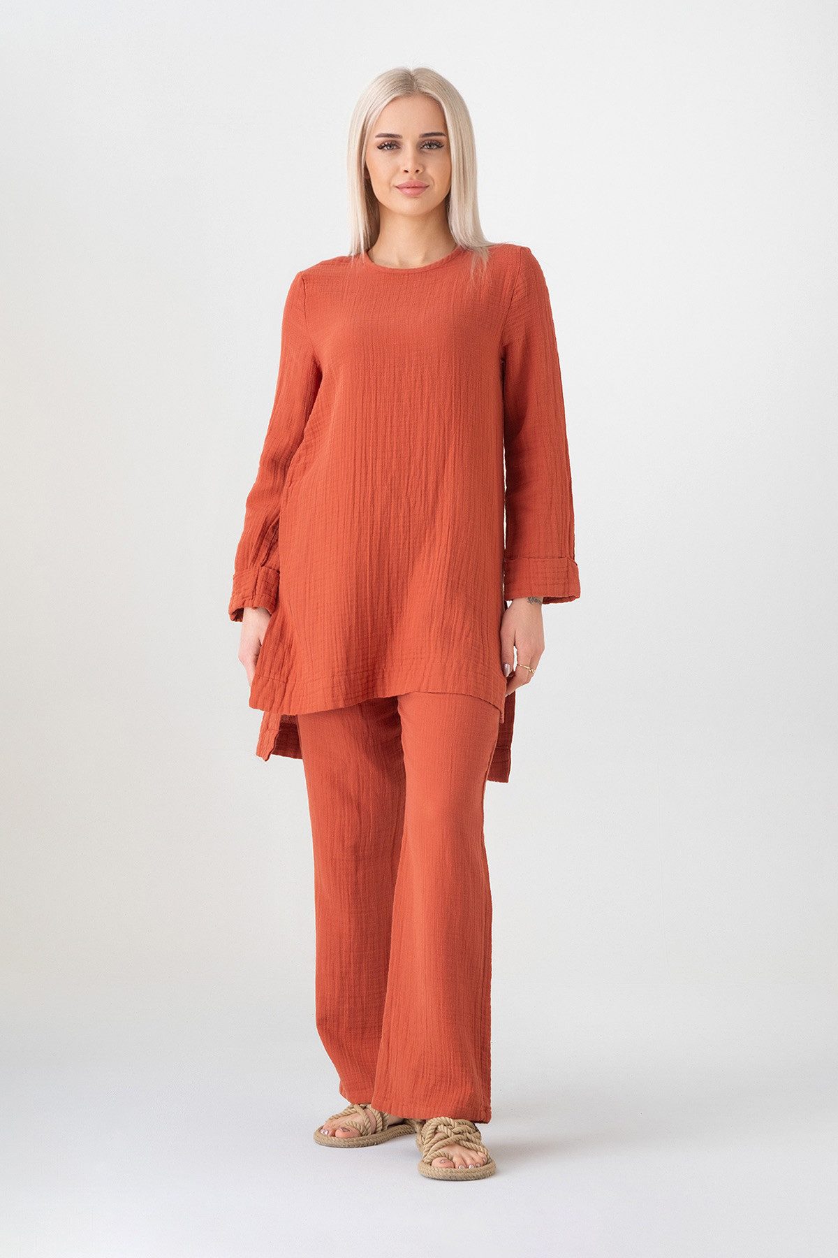 Hosenanzug – Tunika Set aus Musselin, 100 % Baumwolle, Modest Fashion