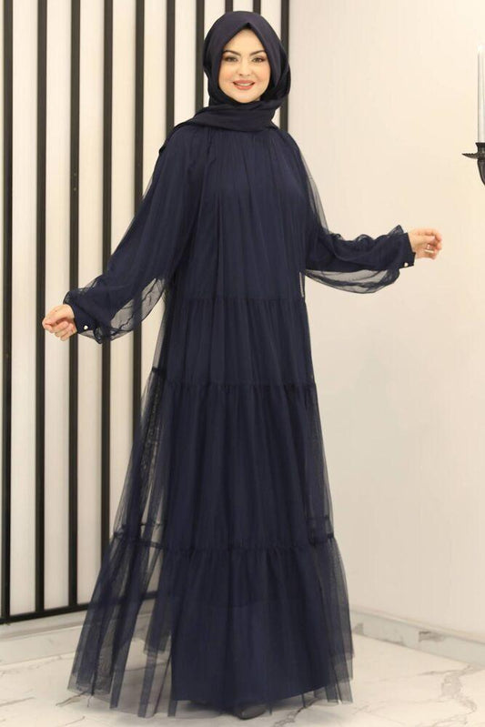 Tüllkleid Relax Abaya Abiye Damen Abendkleid Hijab Kleid Modest Fashion