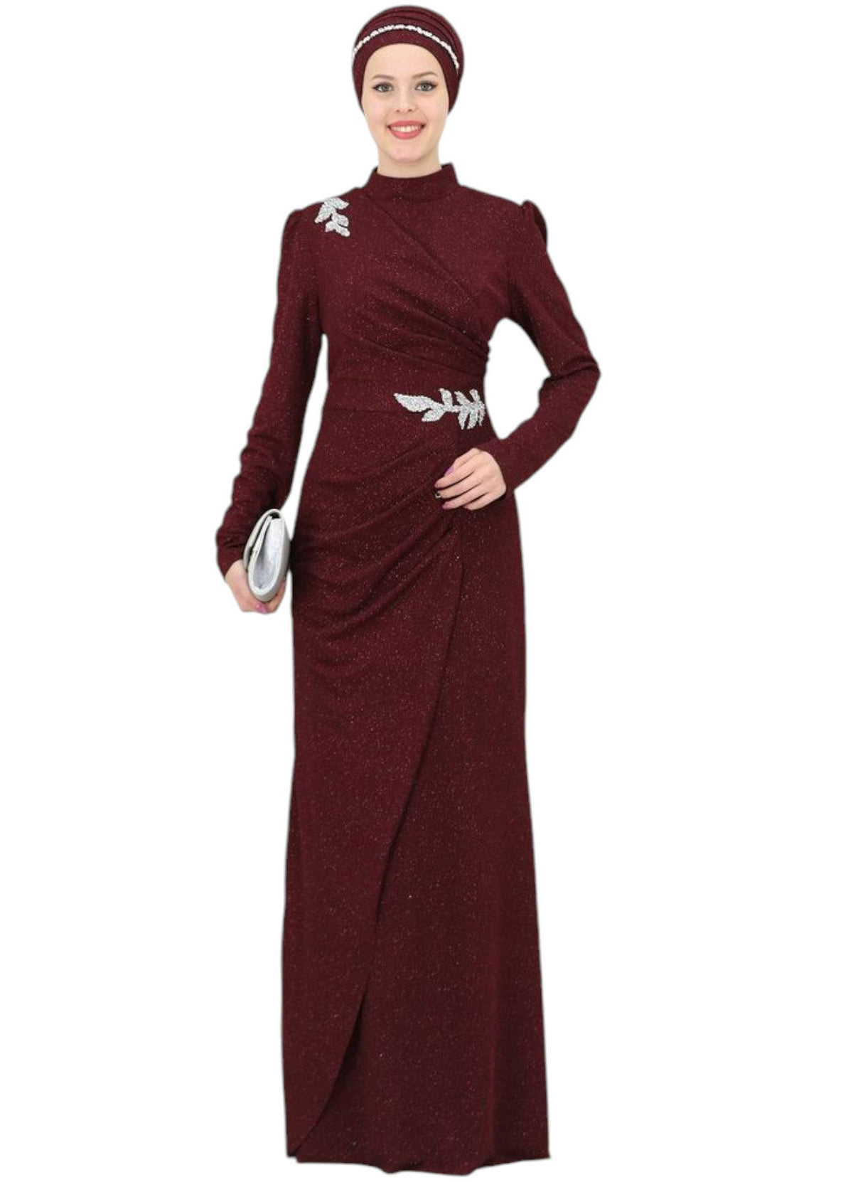 Maxikleid Damen Abendkleid im Abaya-Stil - Modest Fashion mit Schmuckdetails