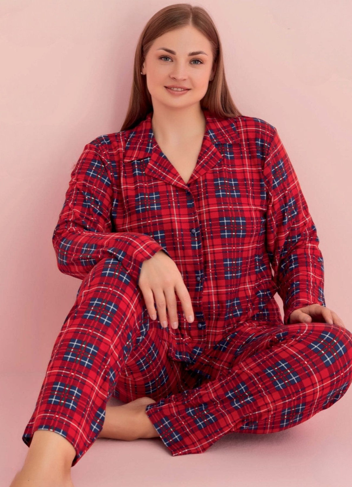 Pyjama Damen Schlafanzug aus 100% Baumwolle – Kariertes Design