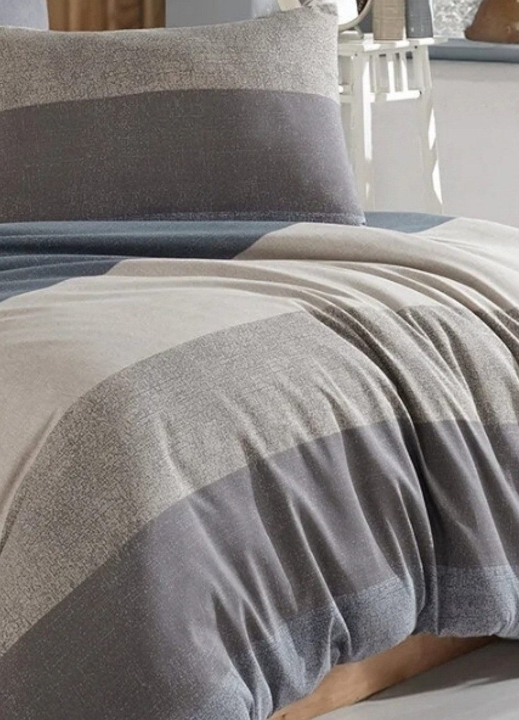 Bettwäsche Set 3-teilig 200x220 cm, grau, hypoallergen 80% Baumwolle Einheitsgröße blau