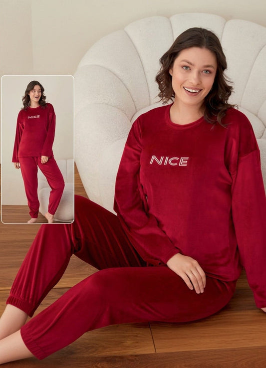 Schlafanzug Hausanzug aus 100% Samt Baumwolle- Damen Pyjama für Herbst & Winter