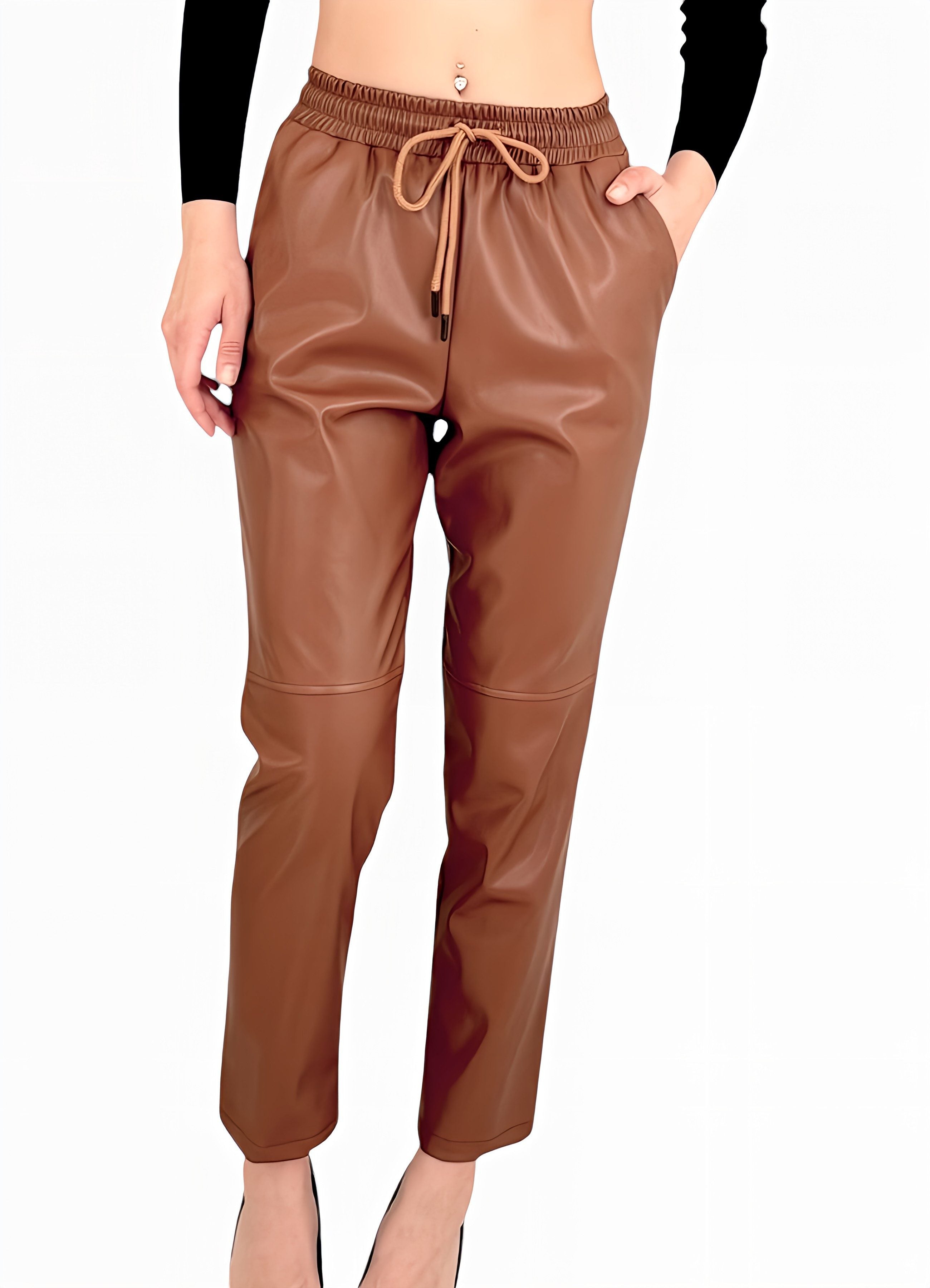 Lederimitathose Damen Hose in Lederoptik - Stretch-Komfort mit Tunnelzug