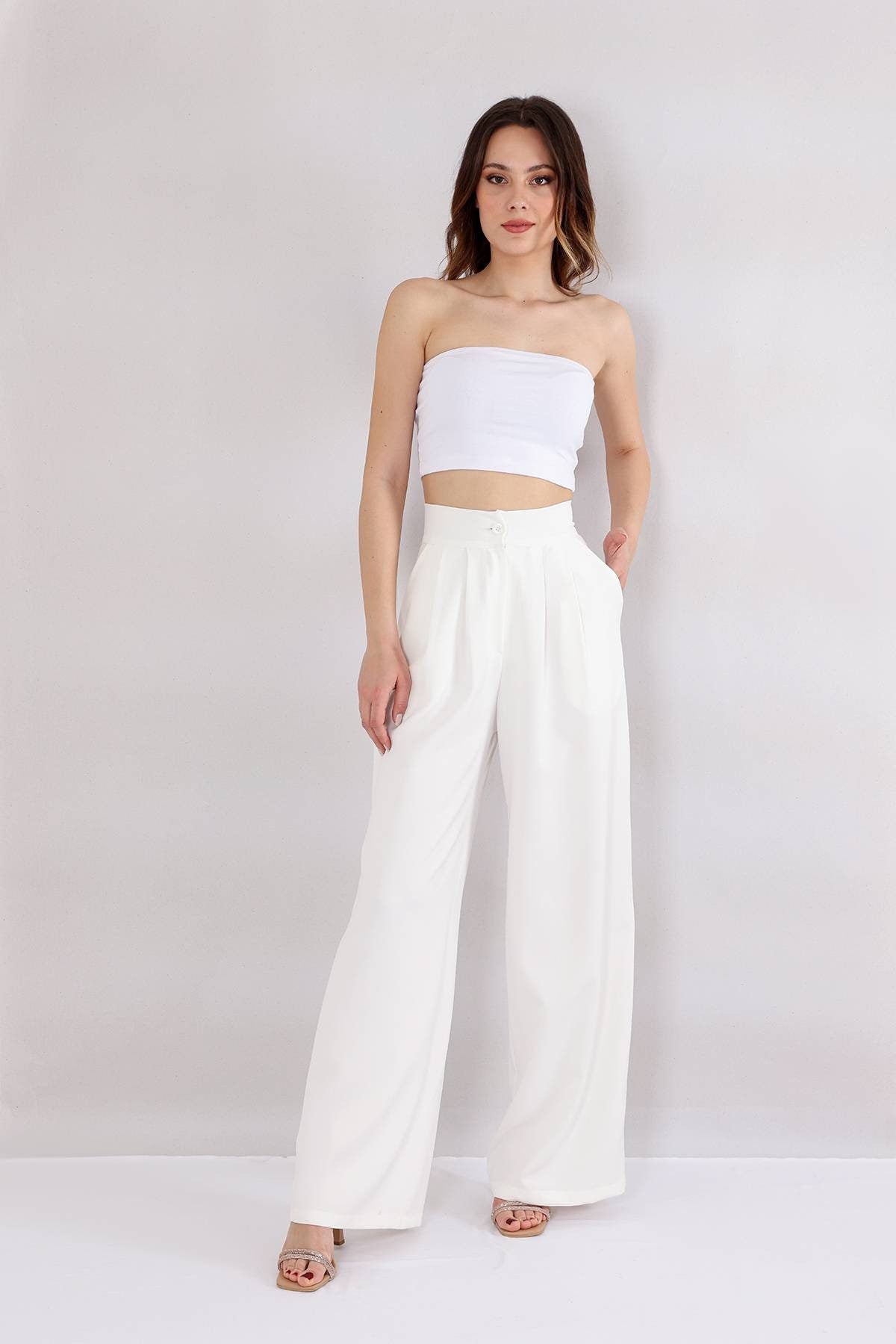 Bundfaltenhose Damen Palazzohose – Hoher Bund, Weites Bein