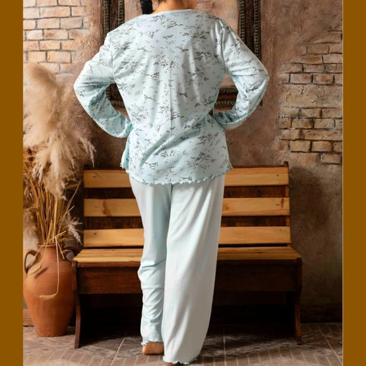 Pyjama Plus Size Schlafanzug - Nachtbluse & Hose langärmlig