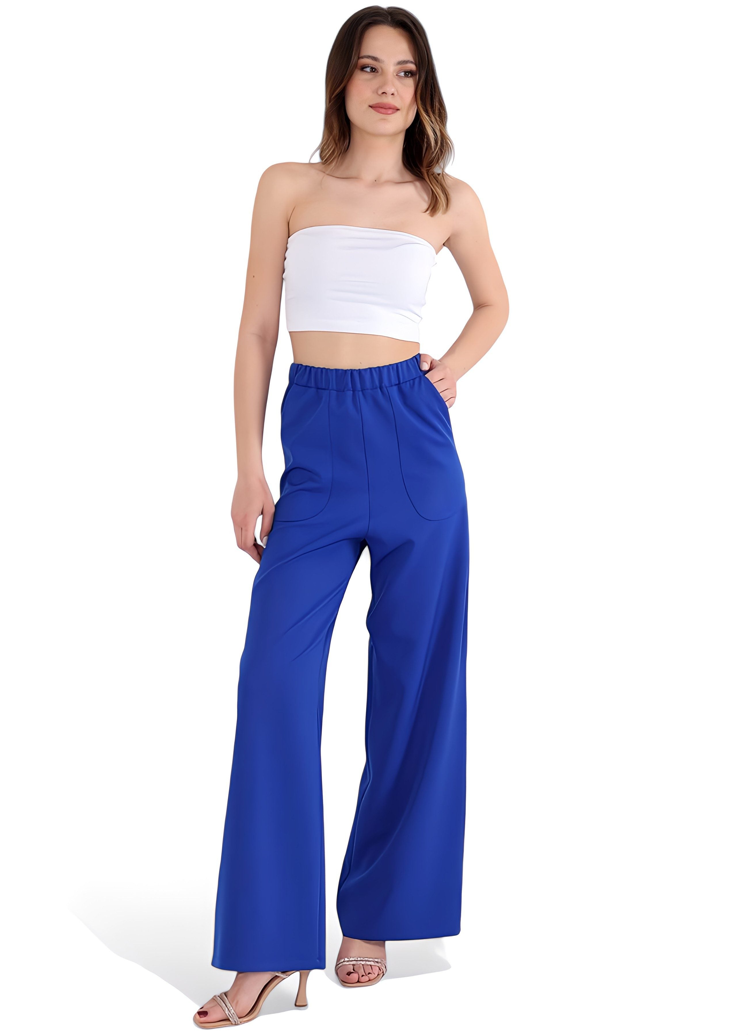 Schlupfhose Damen Hose High Waist – Weites Bein mit Taschendetail