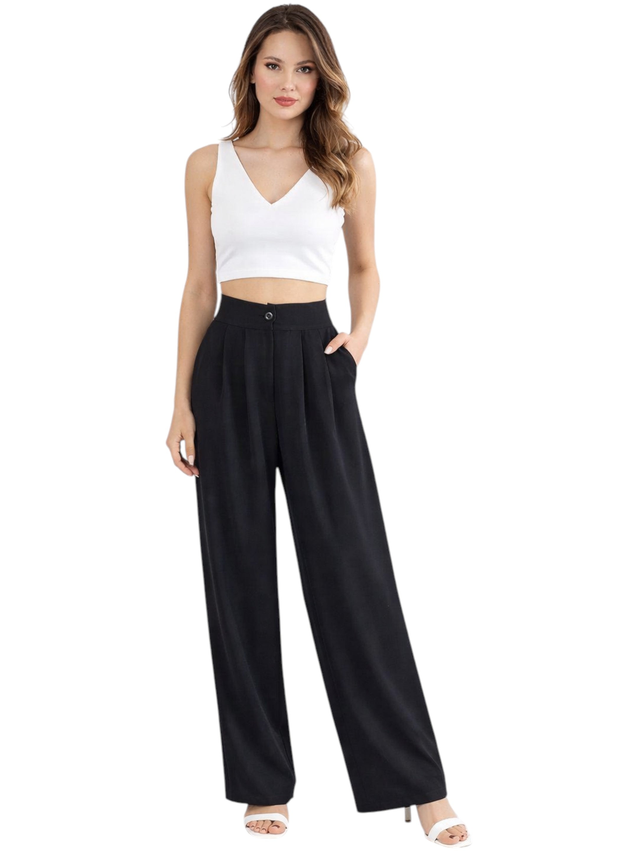 Bundfaltenhose Damen Palazzohose – Hoher Bund, Weites Bein