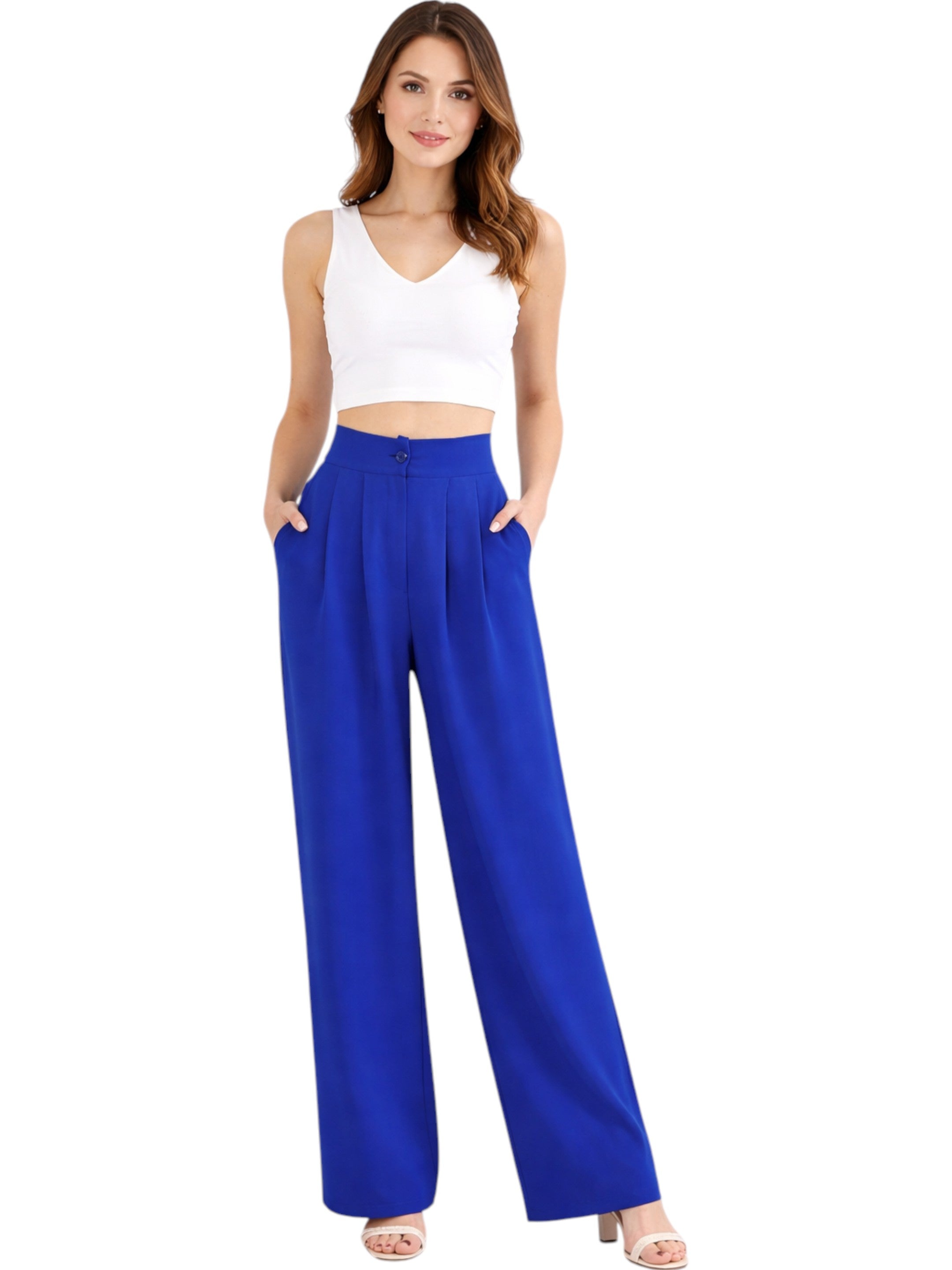 Bundfaltenhose Damen Palazzohose – Hoher Bund, Weites Bein