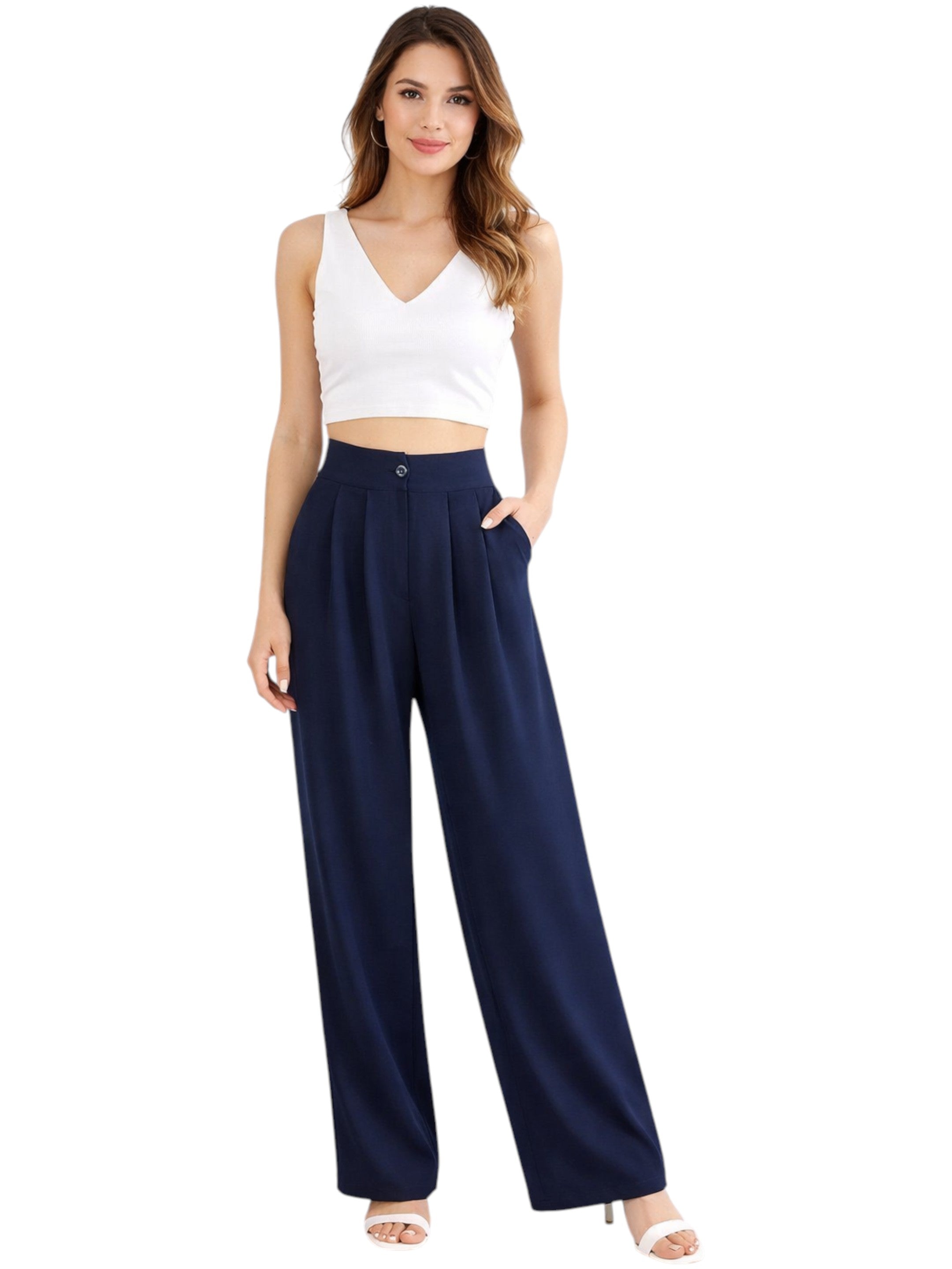 Bundfaltenhose Damen Palazzohose – Hoher Bund, Weites Bein