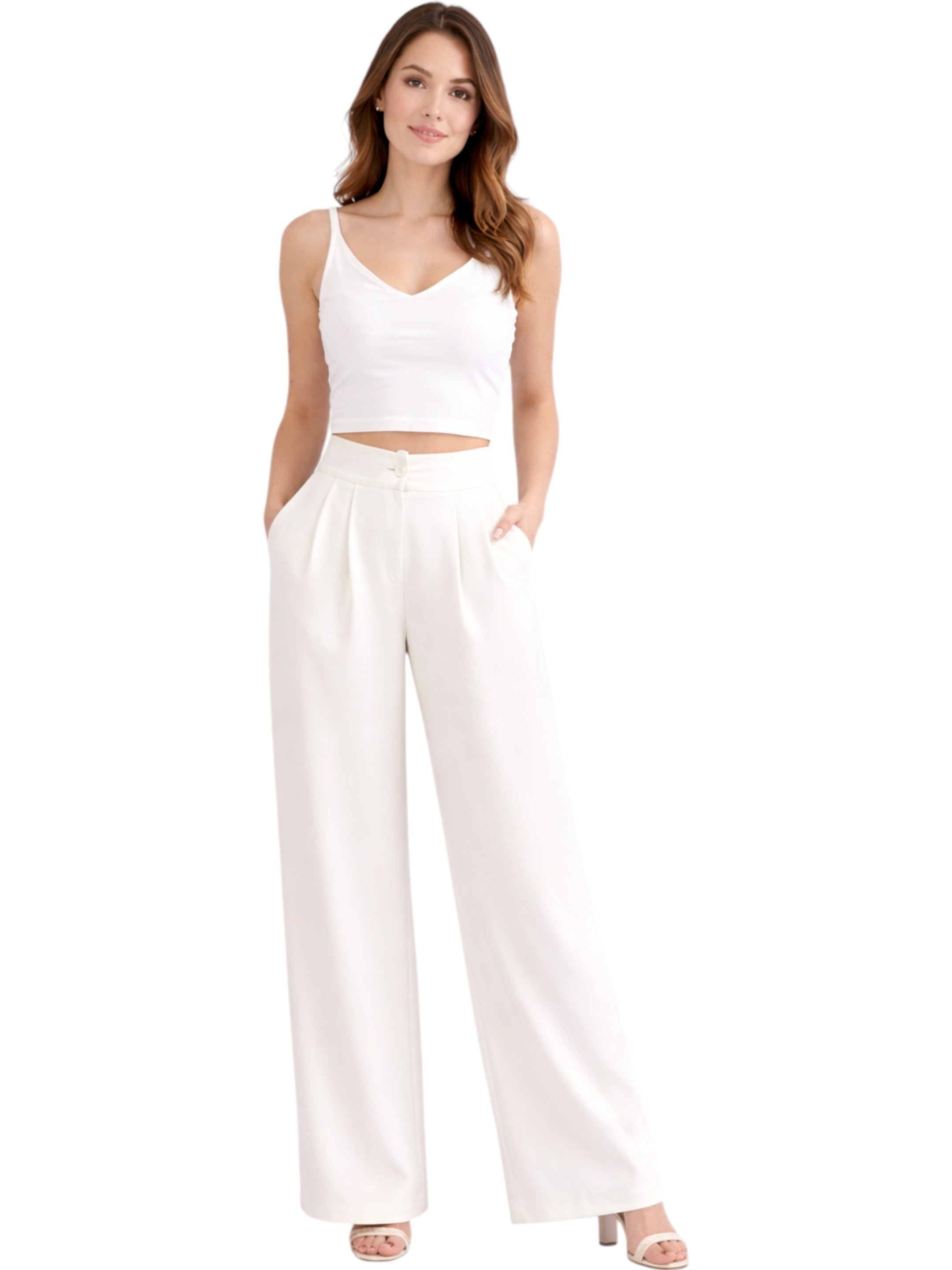 Bundfaltenhose Damen Palazzohose – Hoher Bund, Weites Bein