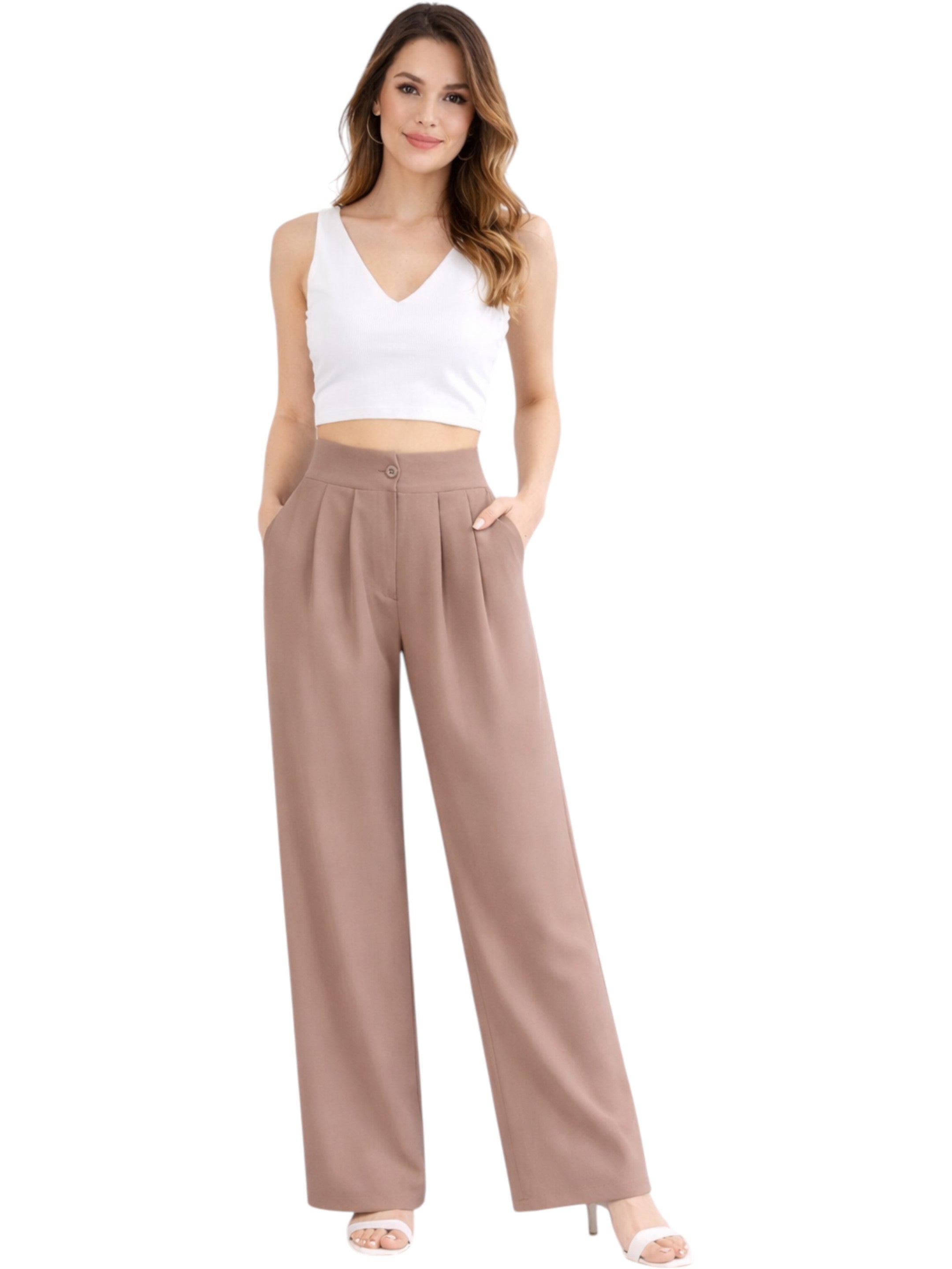 Bundfaltenhose Damen Palazzohose – Hoher Bund, Weites Bein