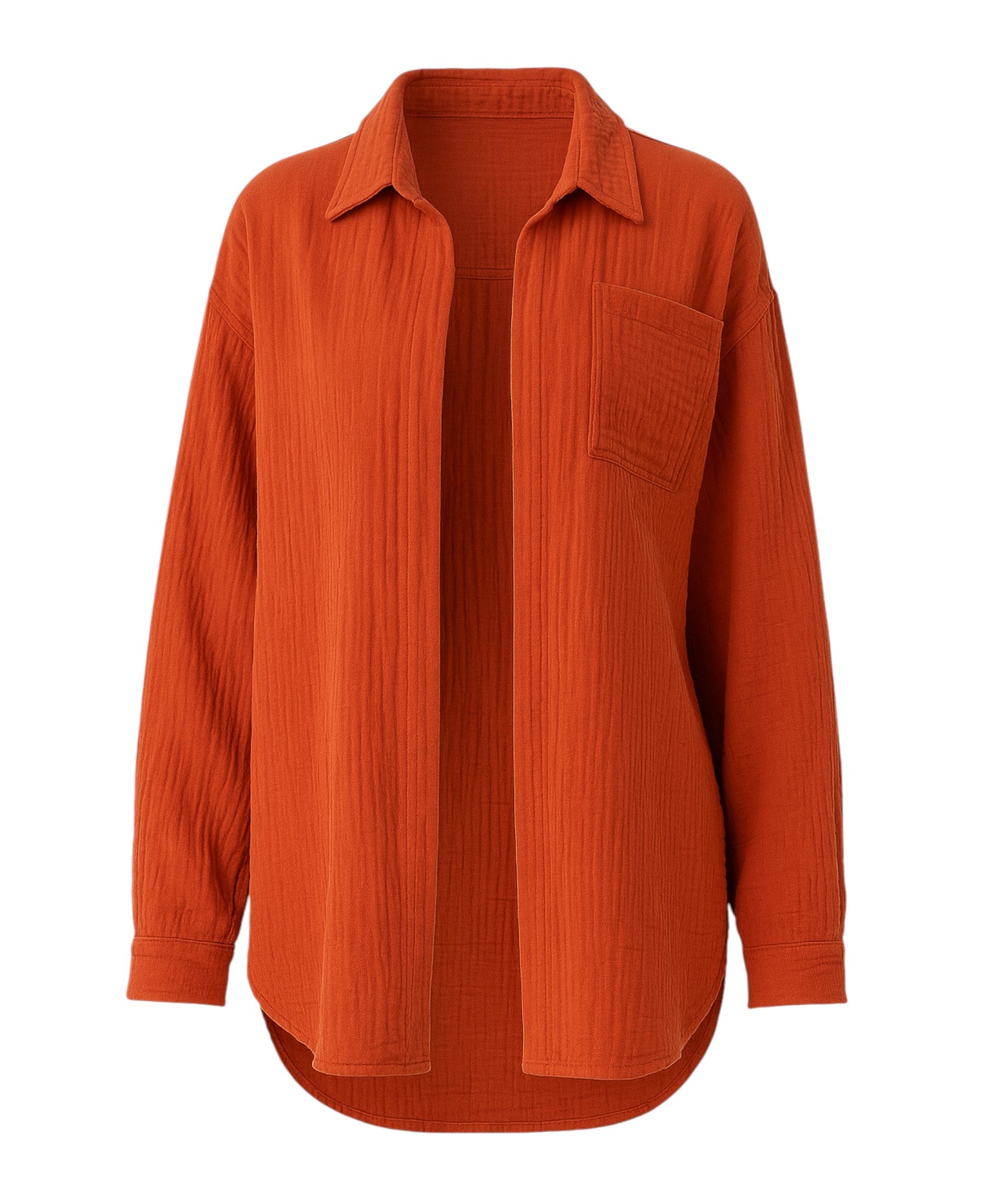 Hemdbluse Damen aus Musselin - Oversize Bluse Langarm mit Kragen