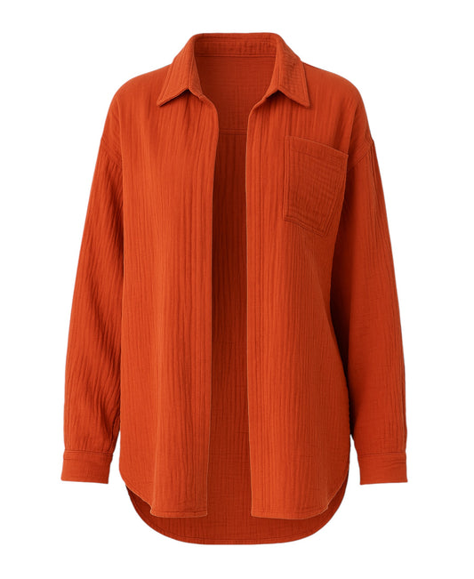 Hemdbluse Damen aus Musselin - Oversize Bluse Langarm mit Kragen