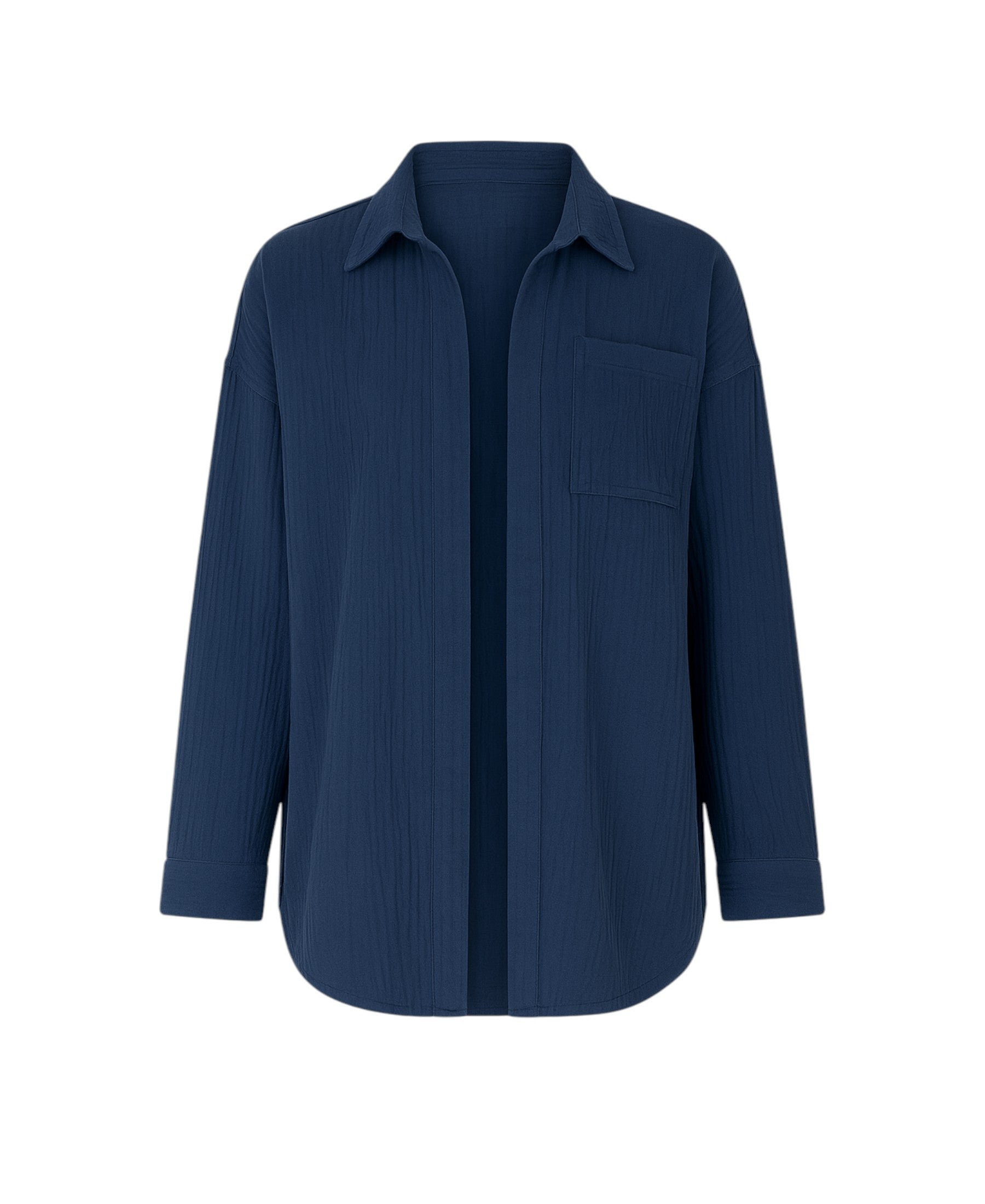 Hemdbluse Damen aus Musselin - Oversize Bluse Langarm mit Kragen