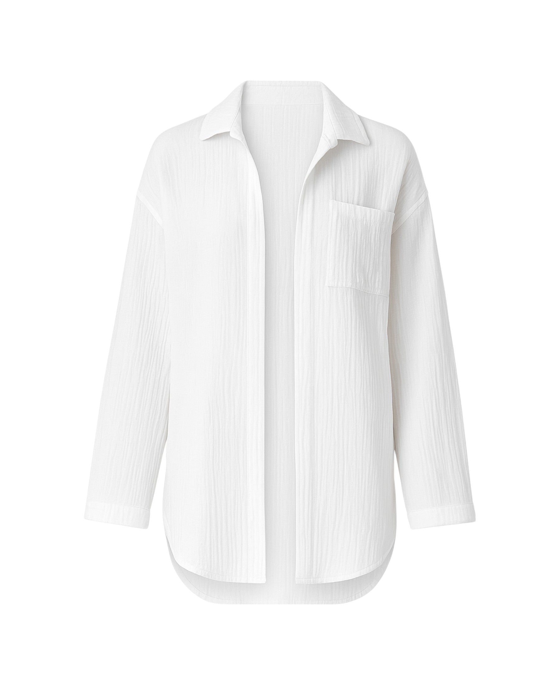 Hemdbluse Damen aus Musselin - Oversize Bluse Langarm mit Kragen