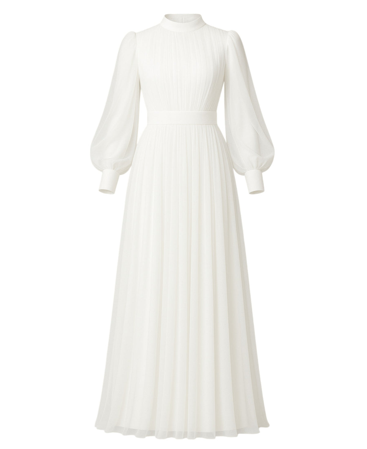 Tüllkleid Damen Abendkleid Maxilänge Abaya-Stil - Modest Mode 38 ecru weiß