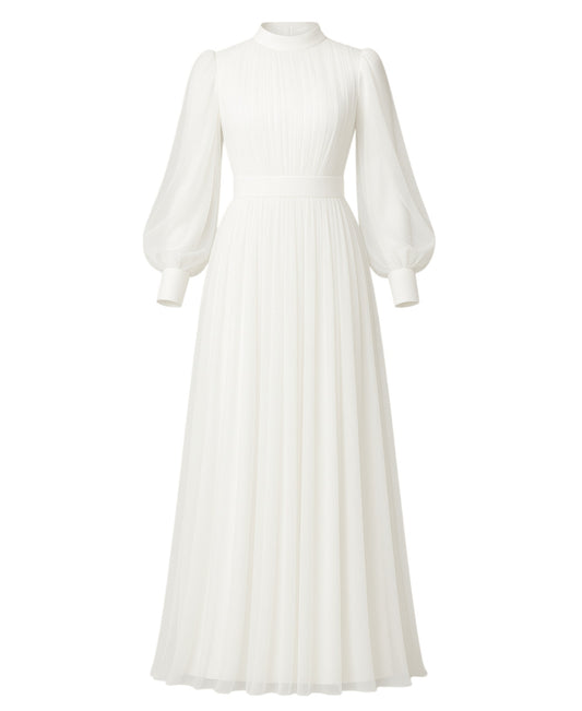 Tüllkleid Damen Abendkleid Maxilänge Abaya-Stil - Modest Mode 40 ecru weiß