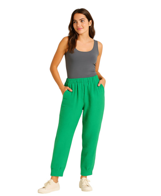 Schlupfhose Damen Musselin Hose 100% Baumwolle – Freizeithose