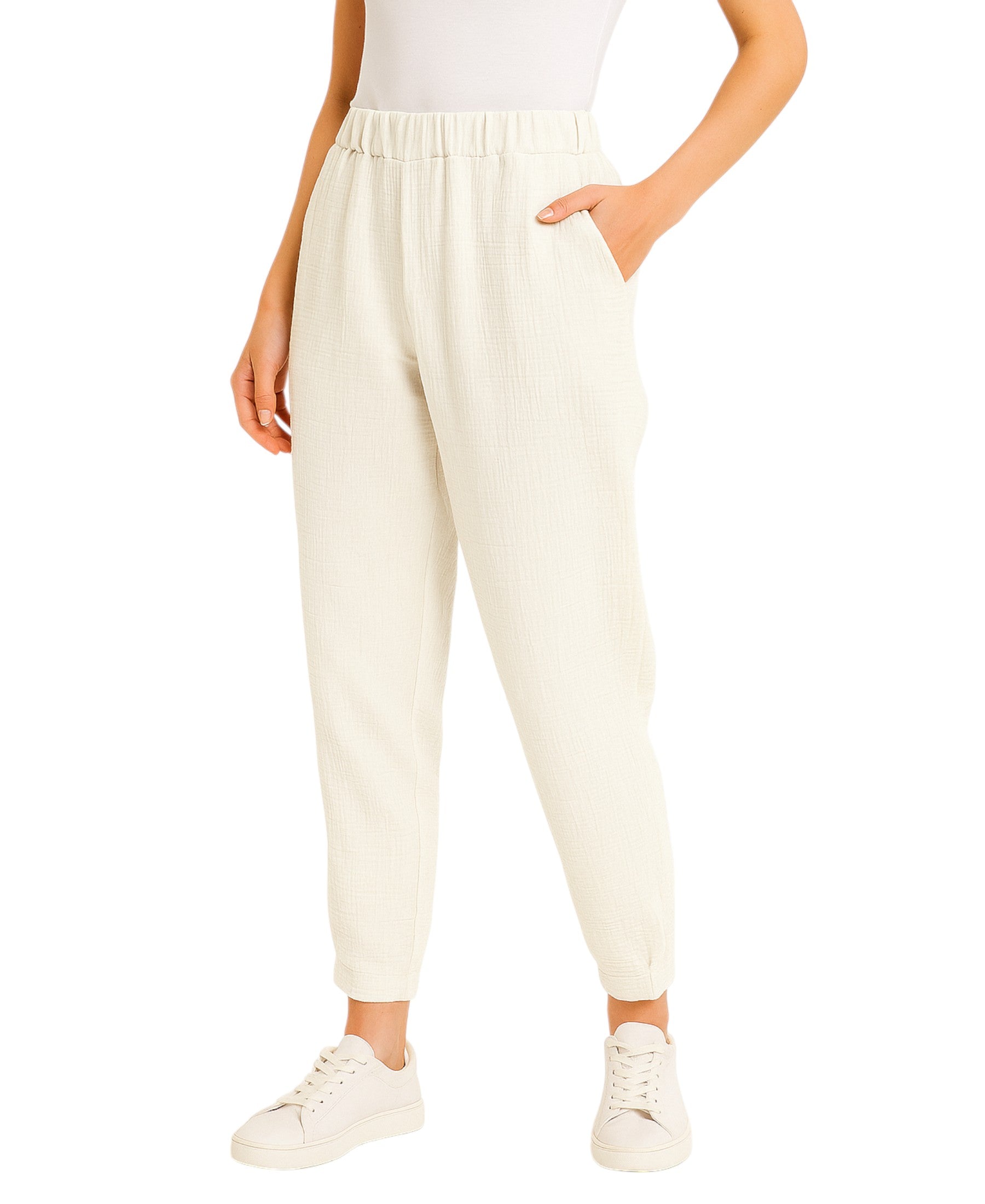 Schlupfhose Damen Musselin Hose 100% Baumwolle – Freizeithose