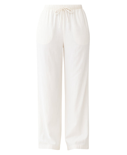 Leinenhose Damen mit Kordelzug, Stoffhose aus hochwertigem Leinenmix