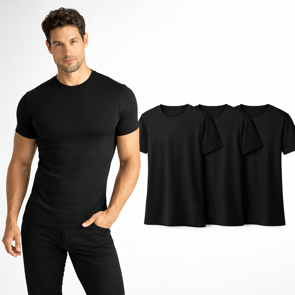 Unterhemd Herren 4er-Pack Unterziehshirts Kurzarm, Schwarz, 100% Baumwolle