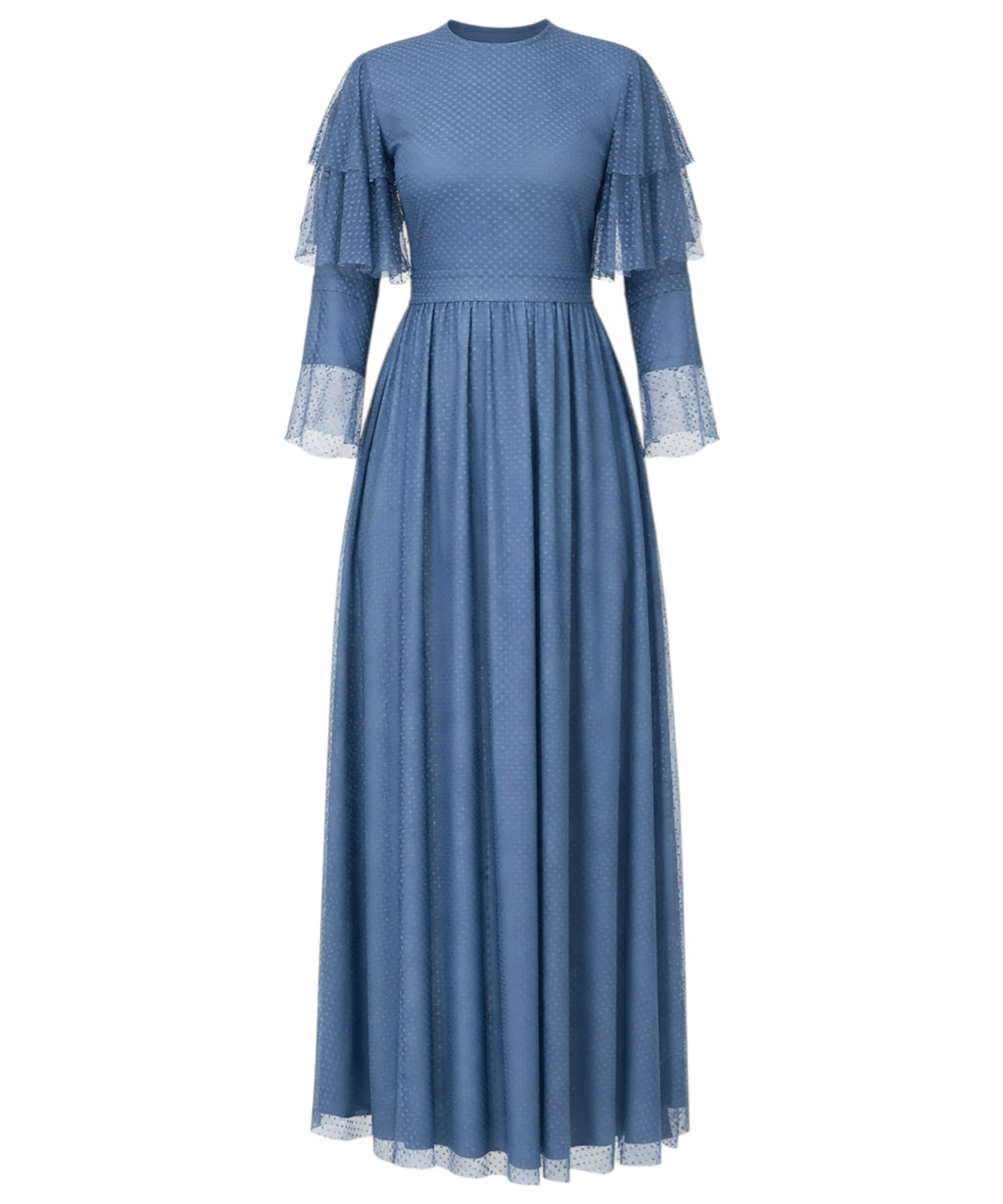 Tüllkleid Abendkleid aus gepunktetem Tüll Hijab Kleid Abiye Abaya