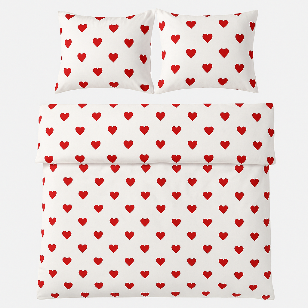 Bettwäsche Set 3-teilig mit roten Herzen 200x220 cm Baumwoll-Ranforce Einheitsgröße weiß