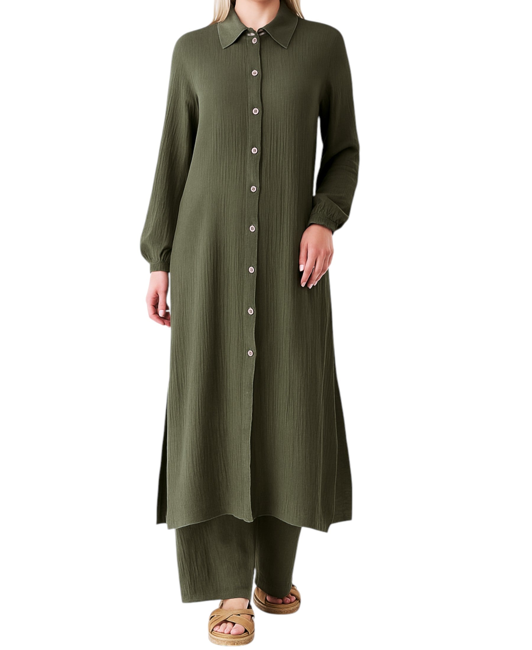 Longtunika Musselin 130cm lang Kokosknopf  100% Baumwolle Modest Look 36-50