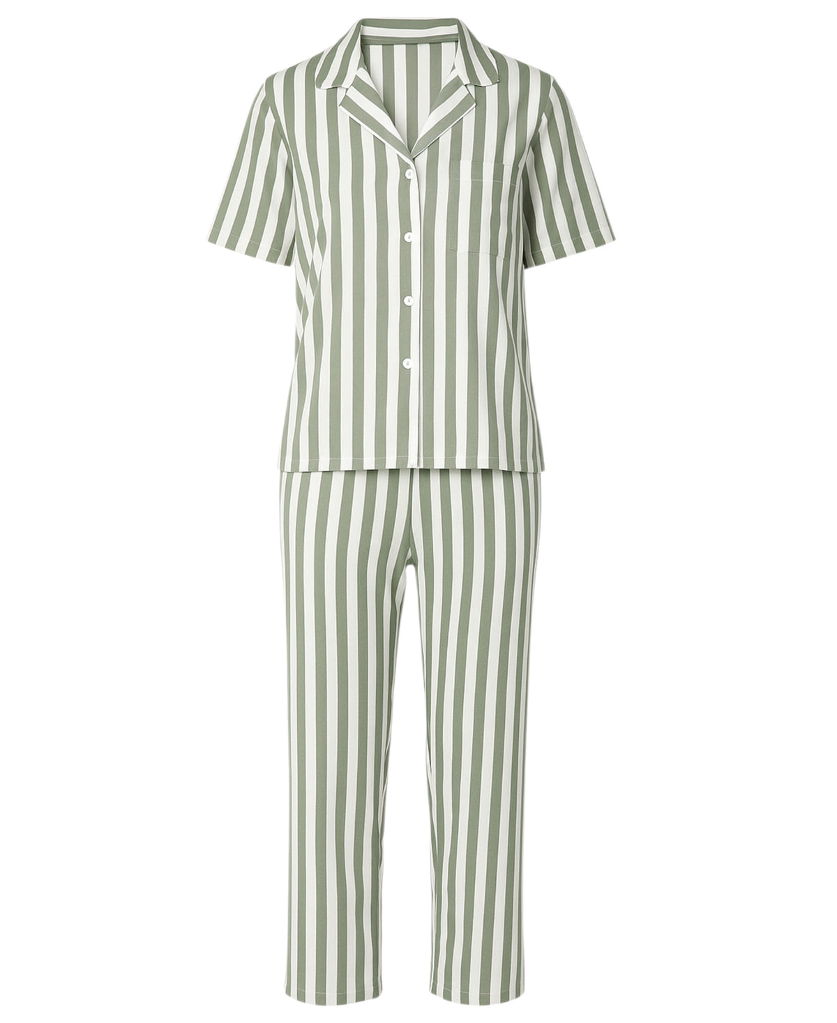 Schlafanzug Damen Pyjama Set – Hausanzug kurzarm mit Knopfleiste & Streifen