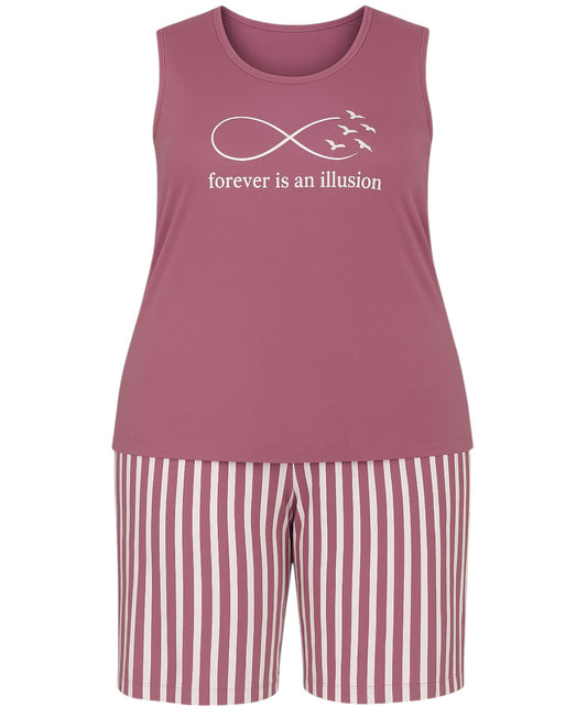 Pyjama Damen Hausanzug große Größen – Schlafanzug mit Shorts & ärmellosem Top