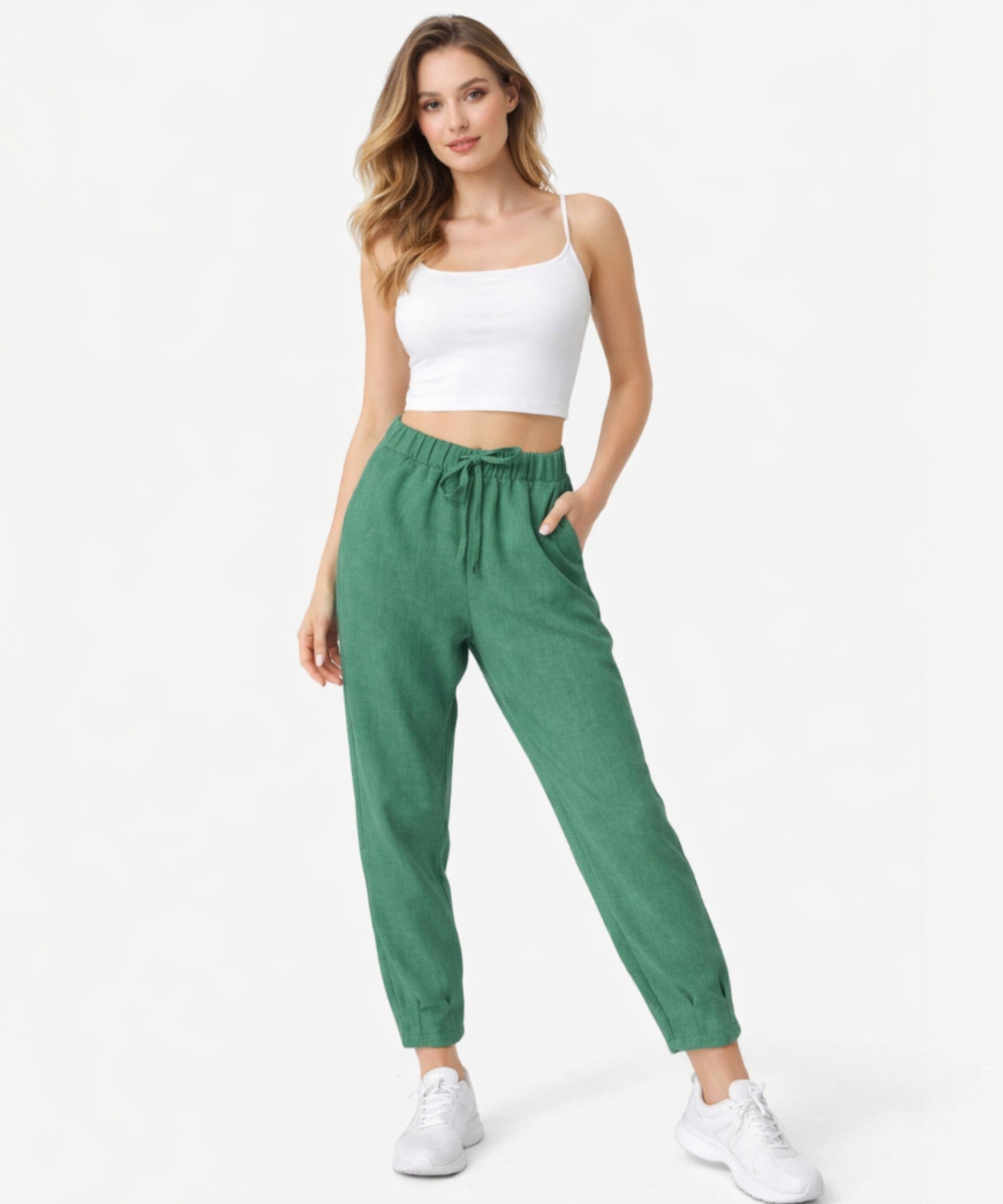 Stoffhose Damen Hose im Jogger Style mit elastischem Bund und Kordelzug