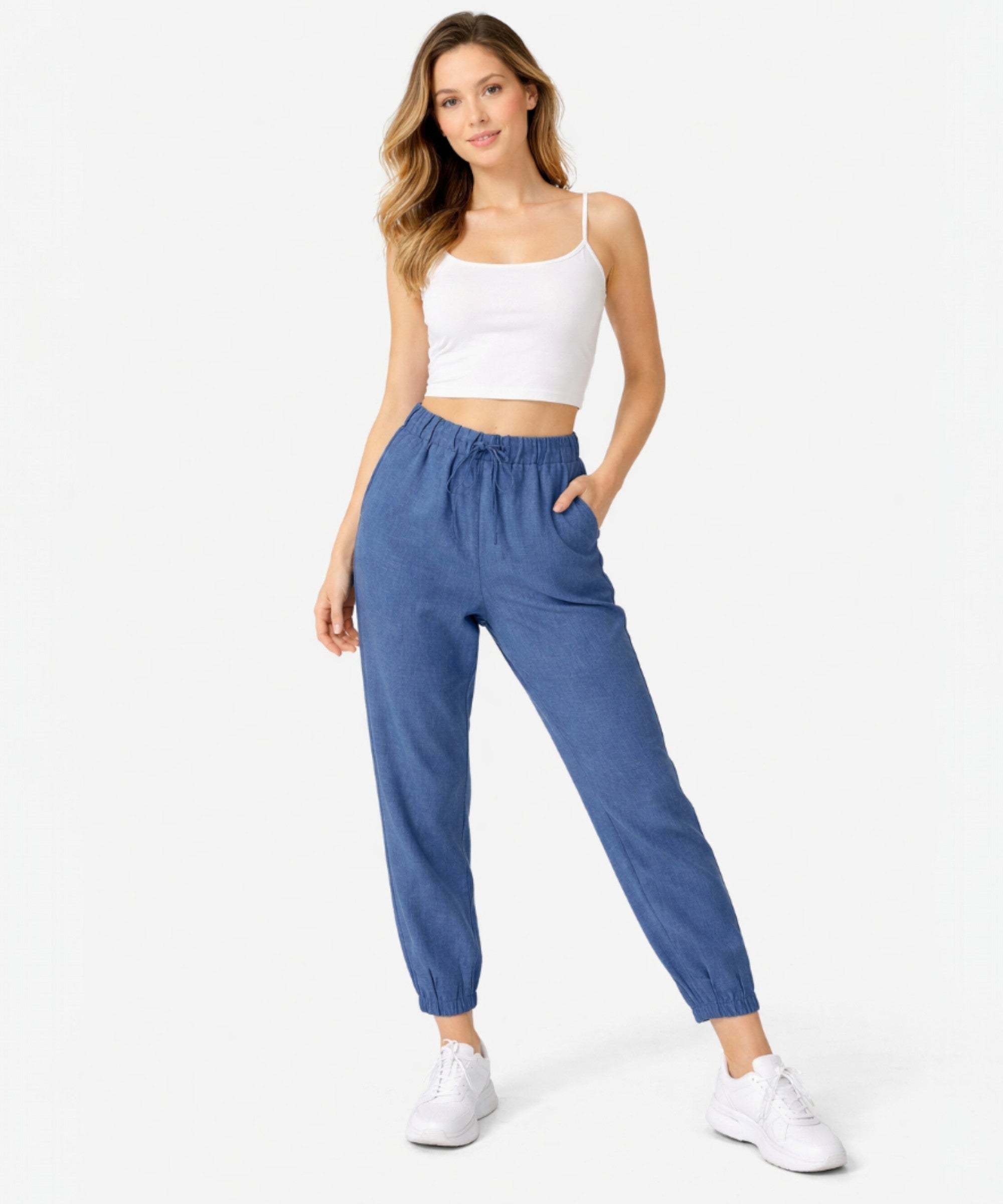 Stoffhose Damen Hose im Jogger Style mit elastischem Bund und Kordelzug