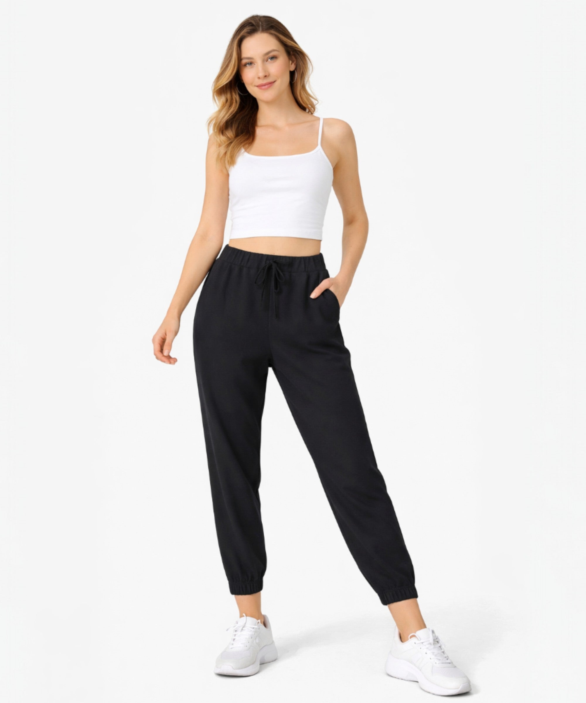 Stoffhose Damen Hose im Jogger Style mit elastischem Bund und Kordelzug