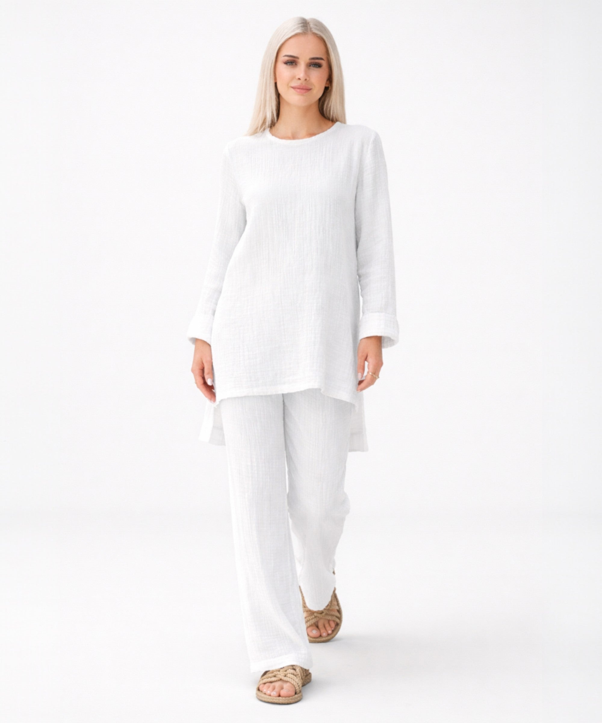 Hosenanzug – Tunika Set aus Musselin, 100 % Baumwolle, Modest Fashion