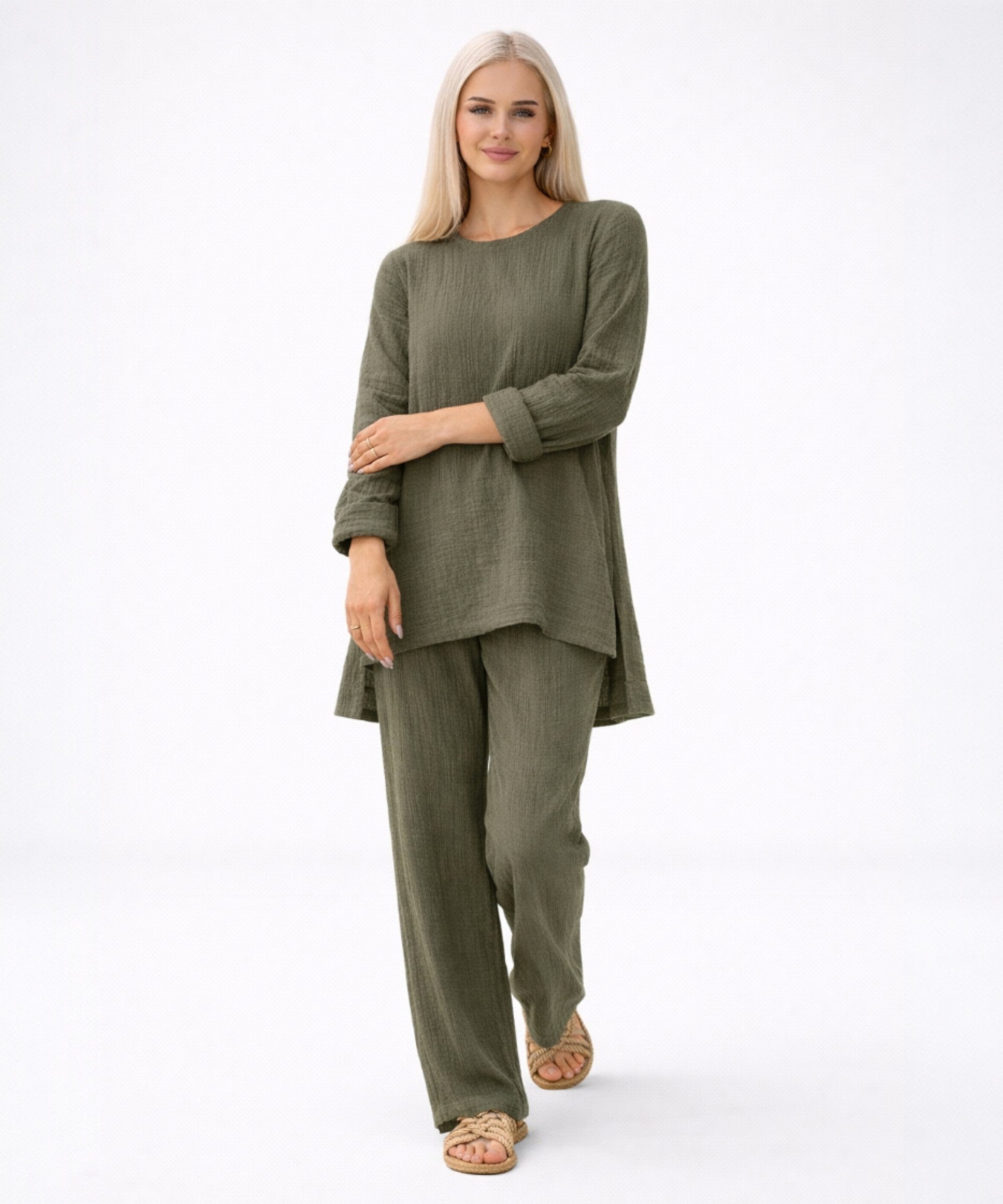 Hosenanzug – Tunika Set aus Musselin, 100 % Baumwolle, Modest Fashion