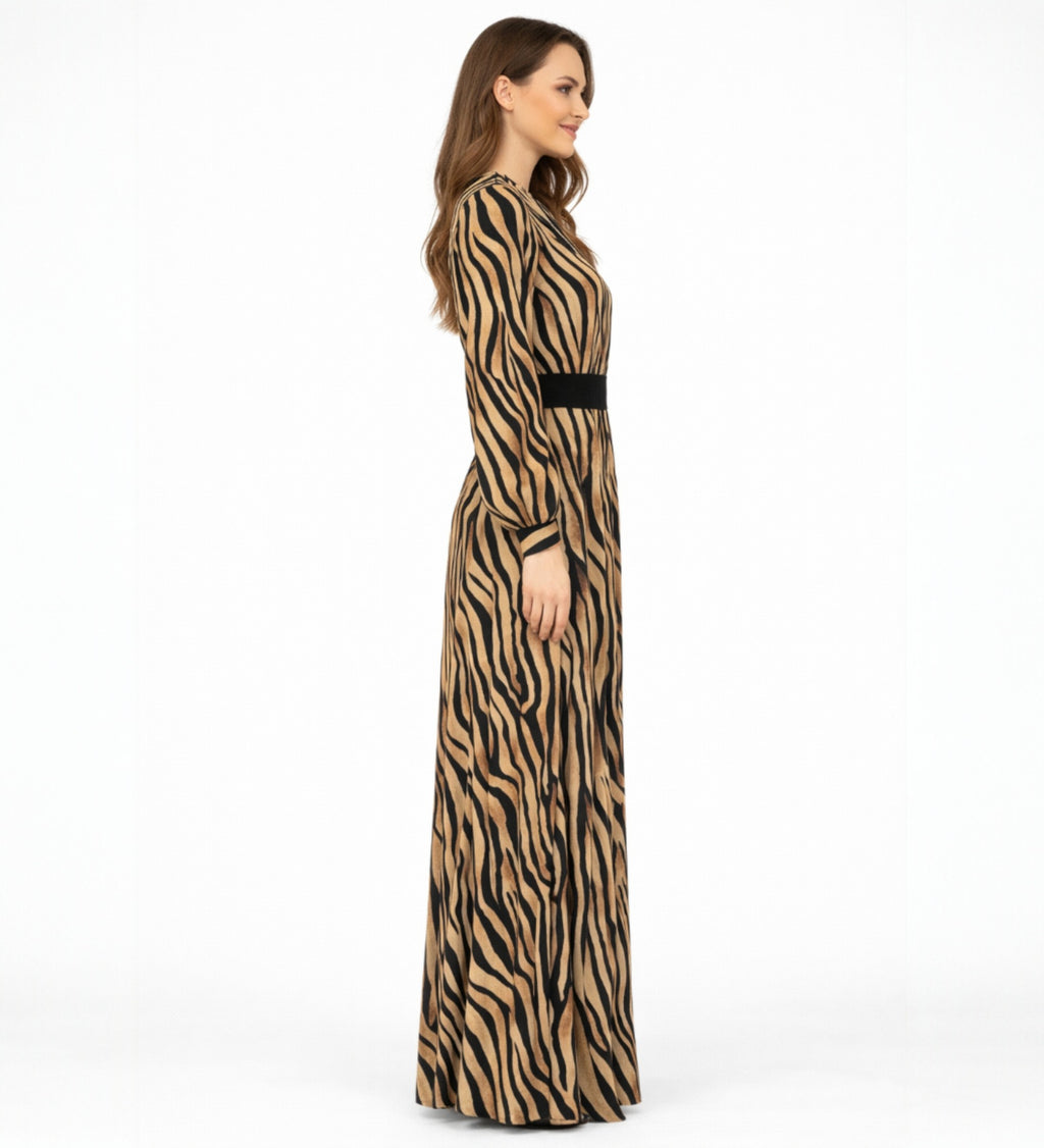 Chiffonkleid Damen Abendkleid im Zebramuster Langärmlig – Modest Fashion
