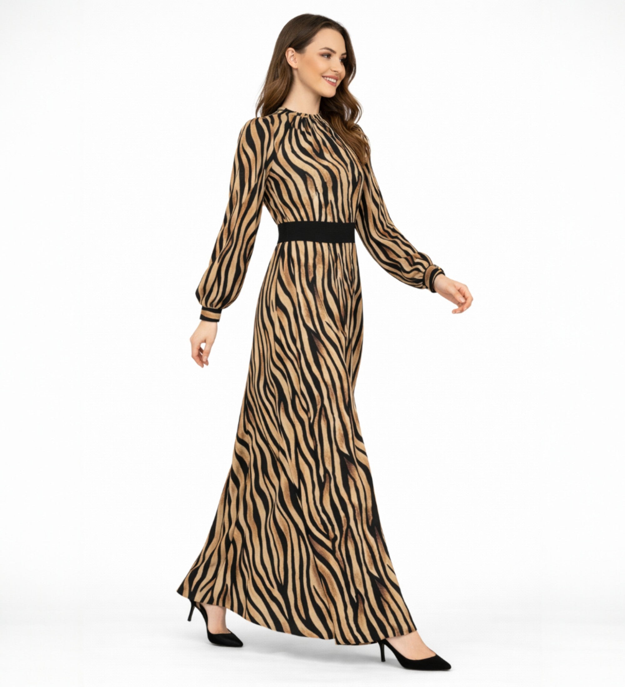 Chiffonkleid Damen Abendkleid im Zebramuster Langärmlig – Modest Fashion