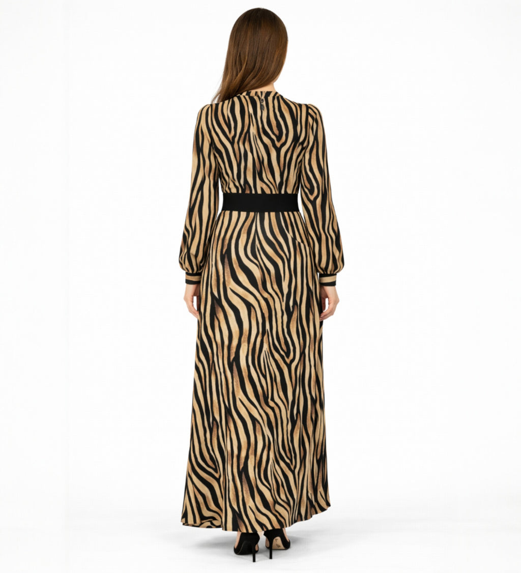 Chiffonkleid Damen Abendkleid im Zebramuster Langärmlig – Modest Fashion