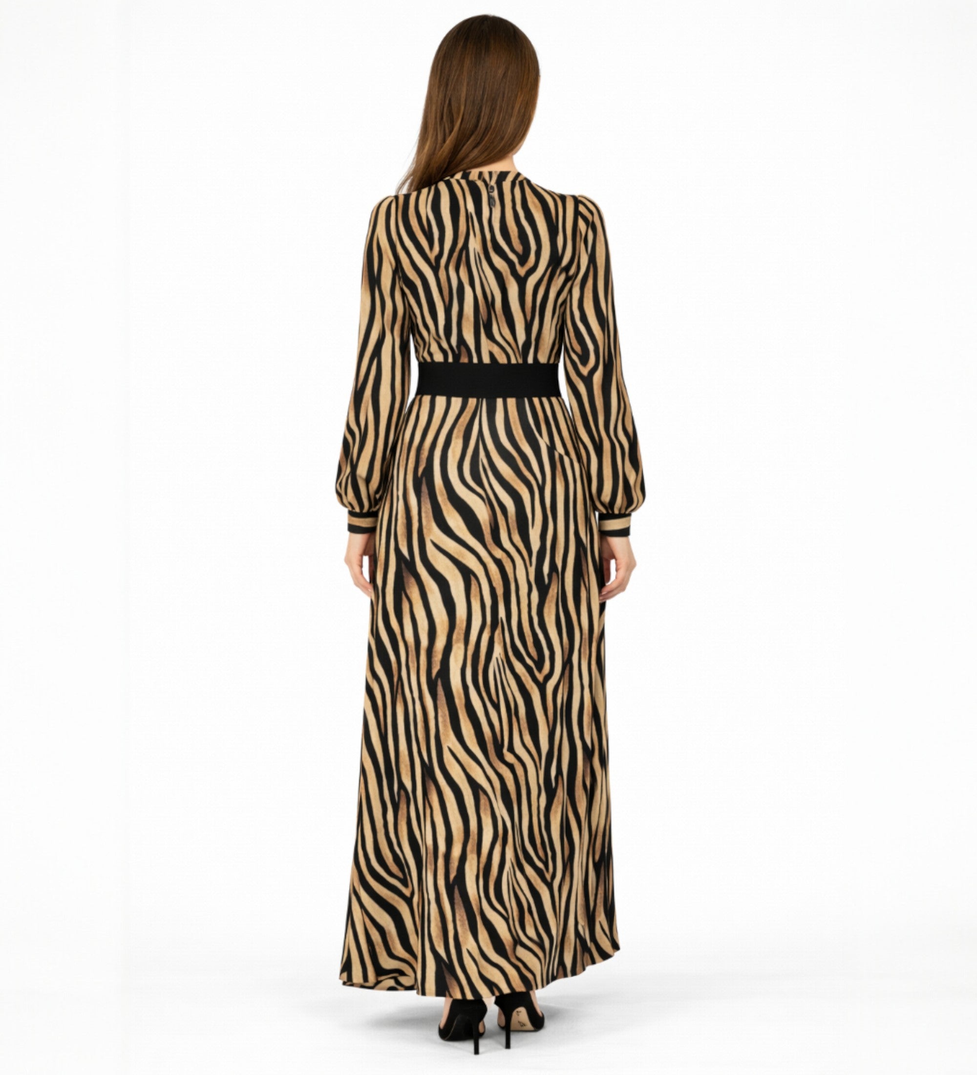 Chiffonkleid Damen Abendkleid im Zebramuster Langärmlig – Modest Fashion