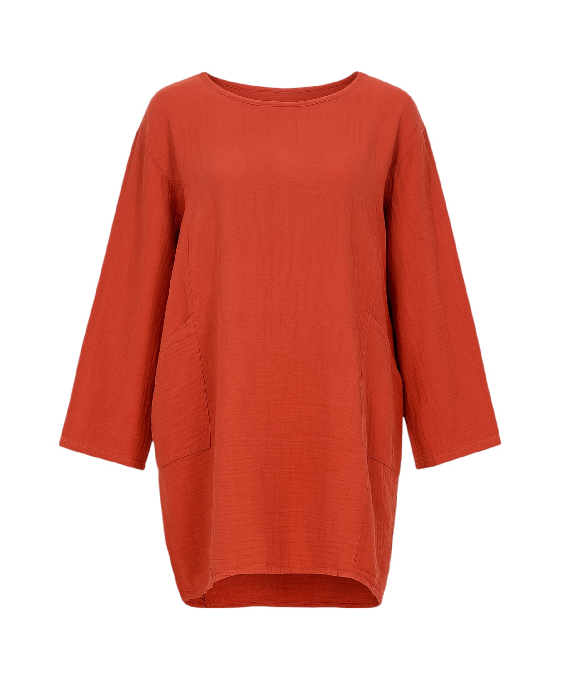 Schlupfbluse Oversize Musselin Einheitsgröße 34–44, 100 % Baumwolle, mit Taschen