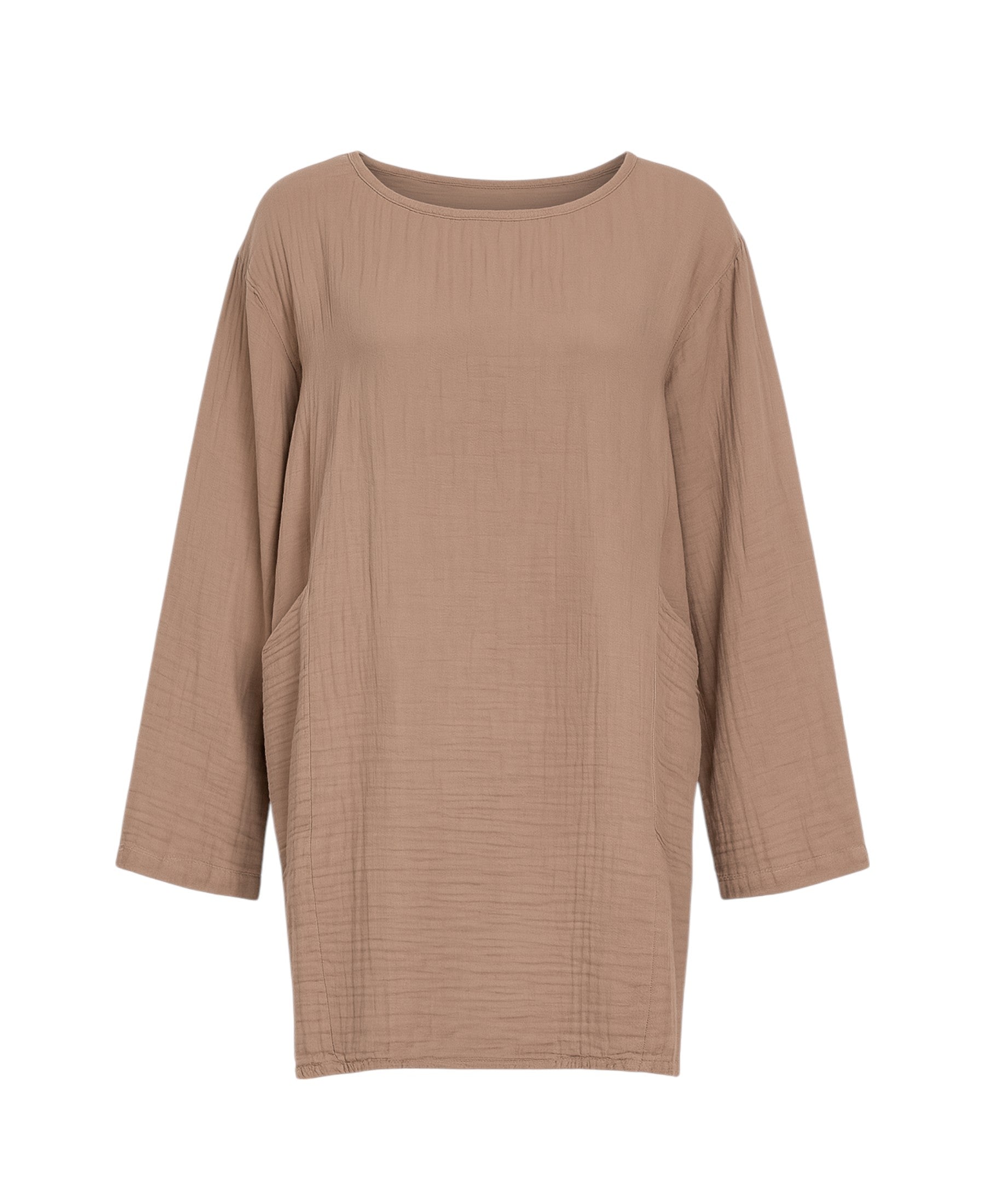 Schlupfbluse Oversize Musselin Einheitsgröße 34–44, 100 % Baumwolle, mit Taschen