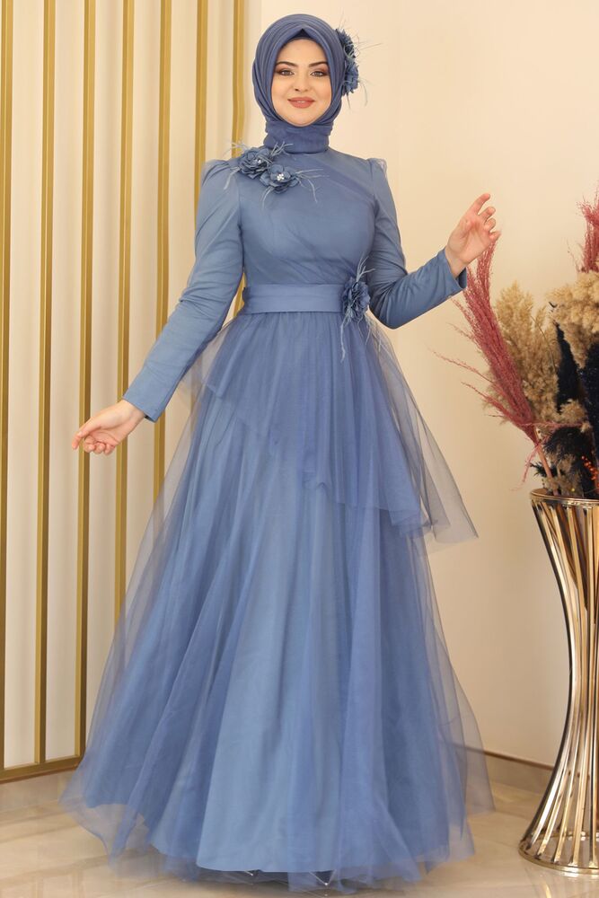 Tüllkleid Modest Fashion Hijab Abendkleid langarm festlich islamische Mode