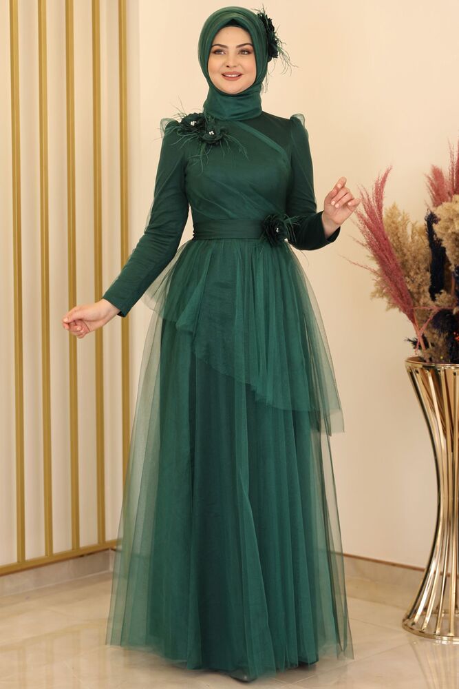 Tüllkleid Modest Fashion Hijab Abendkleid langarm festlich islamische Mode