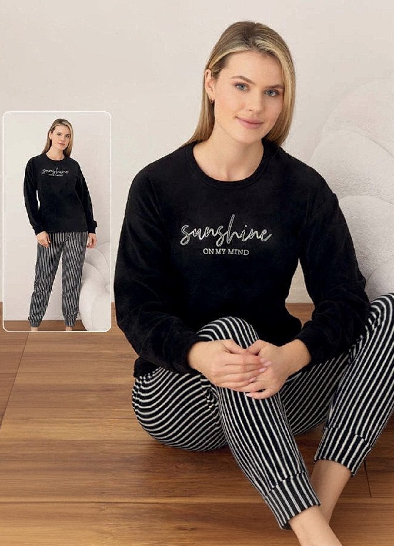 Pyjama Damen Schlafanzug Soft Samt 100% Baumwolle, Plüsch-Fleece 5 Designs