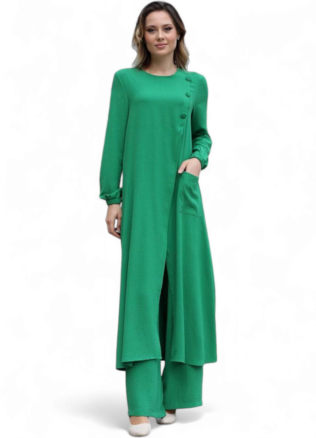 Longtunika Eleganter Damen Zweiteiler mit weiter Hose – Hijab Modest Fashion