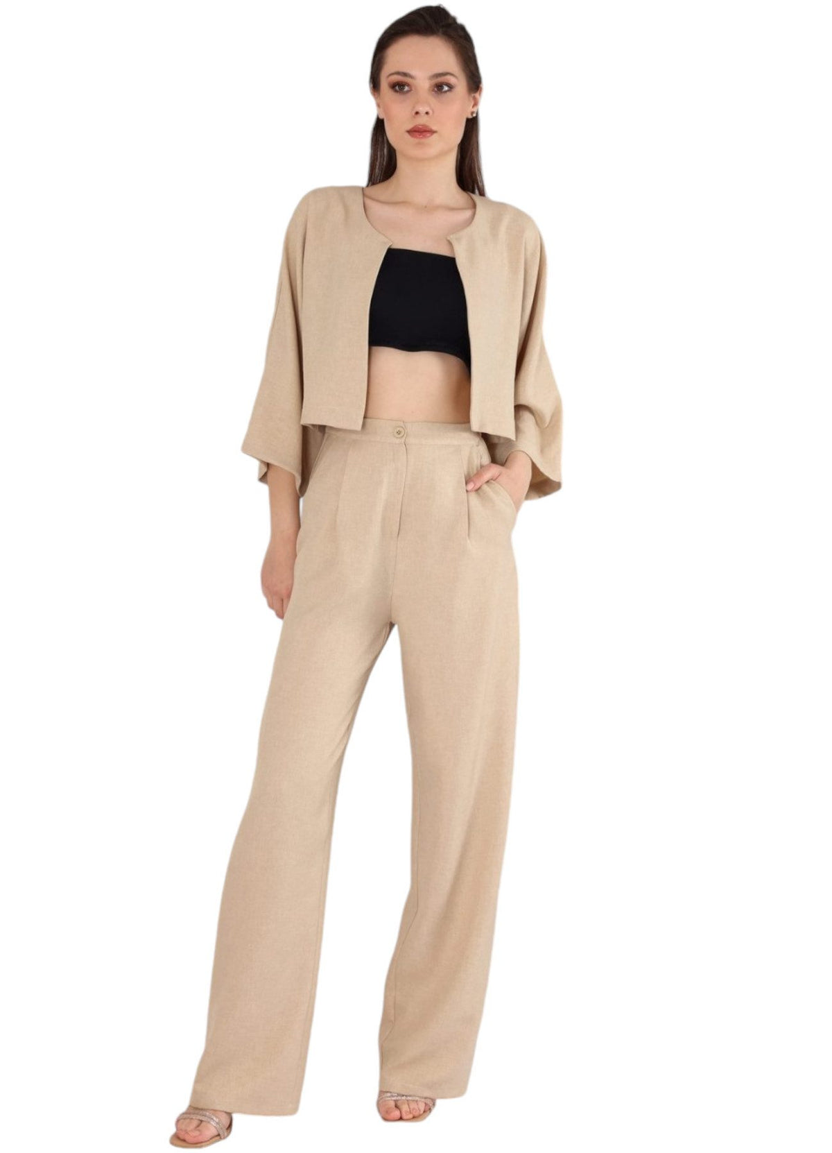 Palazzohose Damen Hose in Leinenoptik – elegant Weites Bein