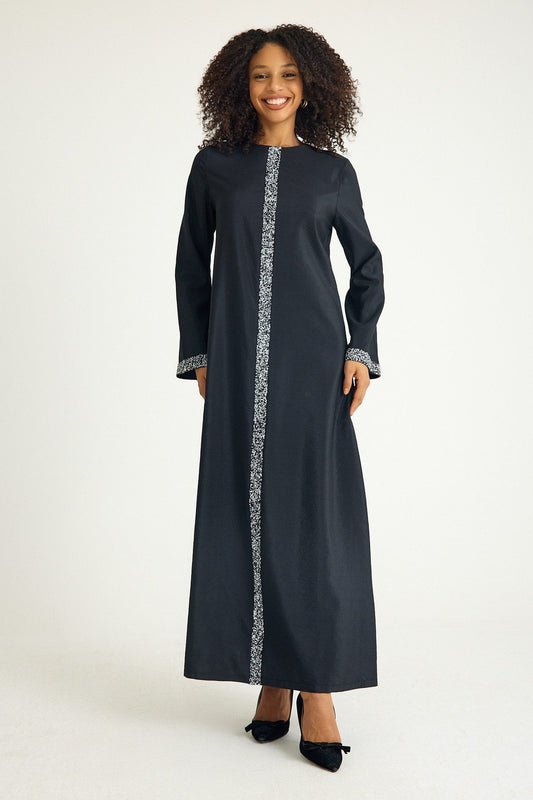 Tunikakleid Damen Abaya mit Glitzerdetails in Leinenoptik