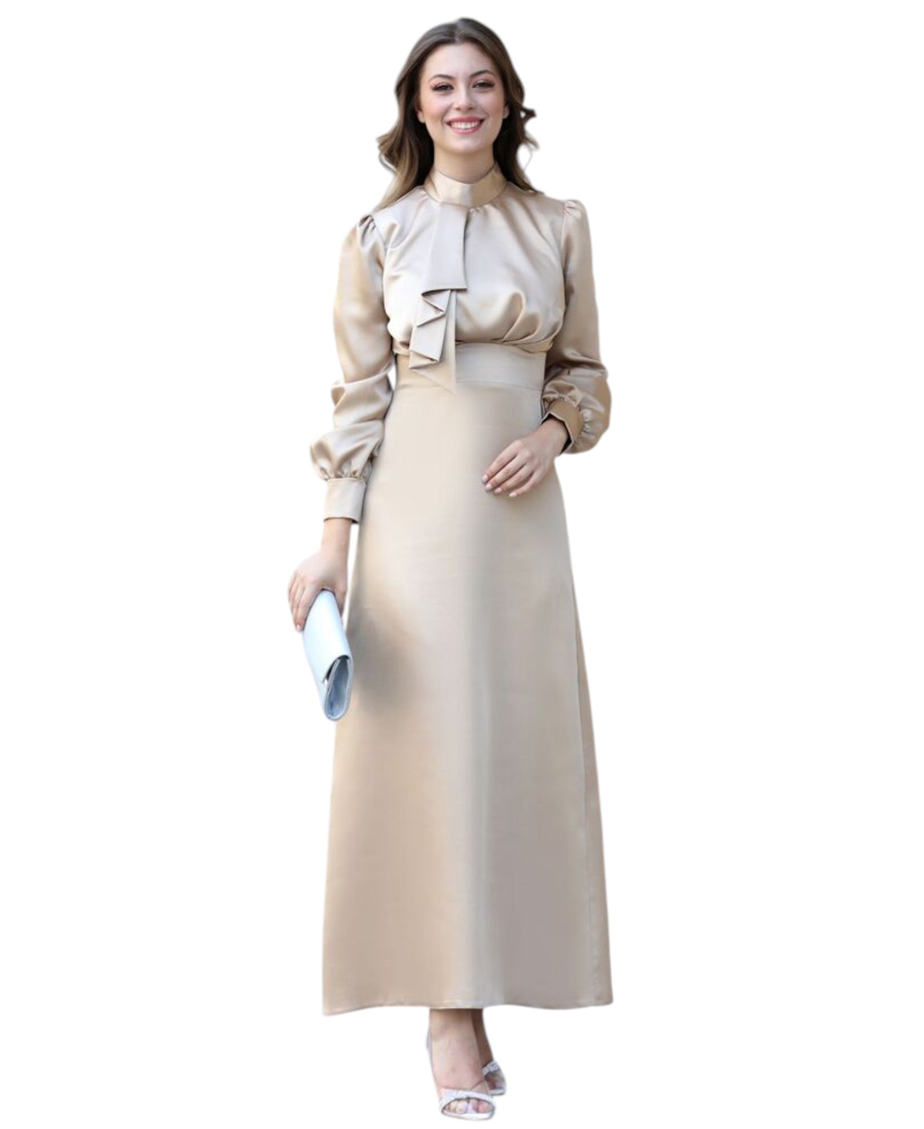 Abendkleid Elegantes langärmliges Damen Maxikleid aus Satin - Modest Fashion