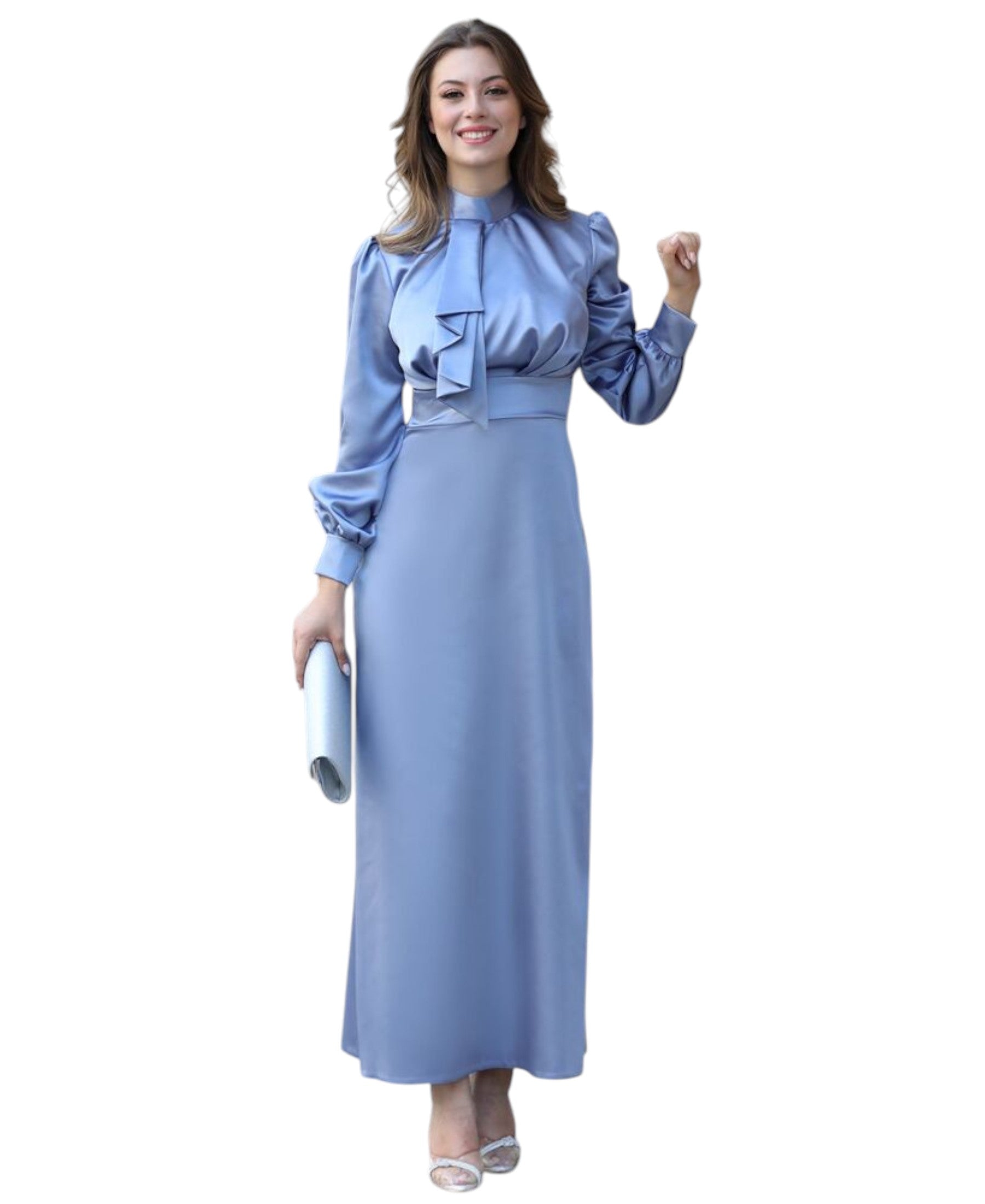 Abendkleid Elegantes langärmliges Damen Maxikleid aus Satin - Modest Fashion