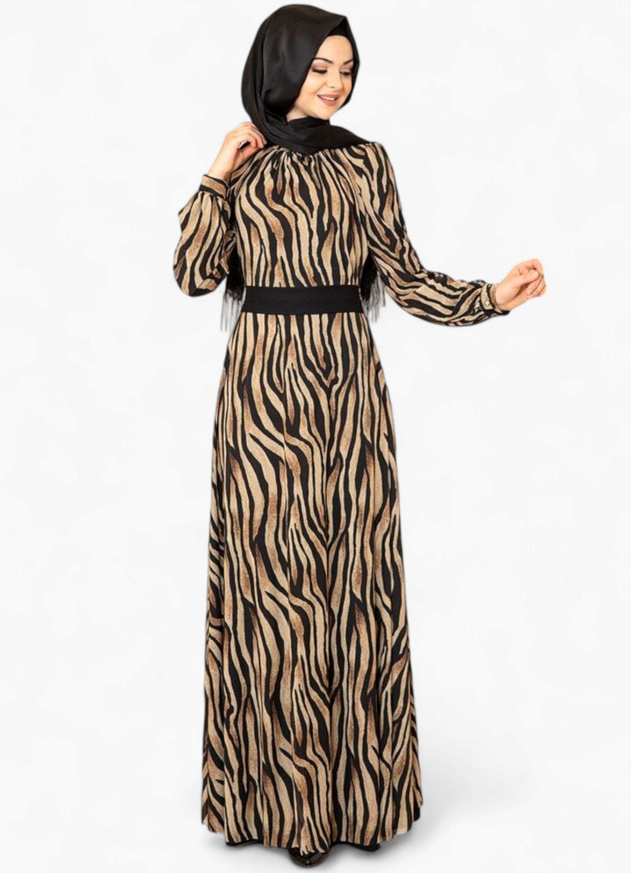 Chiffonkleid Damen Abendkleid im Zebramuster Langärmlig – Modest Fashion